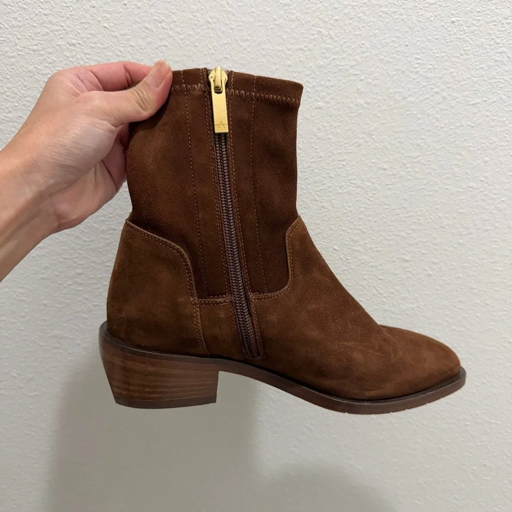 Aquatalia Boho Preppy Waterproof Brown Suede Boots Classic Pointy Square Toe 5